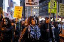 People protest against U.S. Republican presidential candidate Donald Trump.