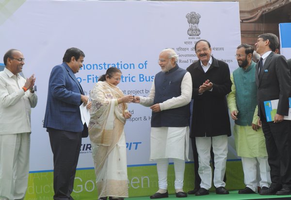 Prime Minister Narendra Modi on Monday inaugurated an electric bus service for parliamentarians aimed at promoting environment-friendly initiatives in the country's public transport system. Narendra Modi,PM Narendra Modi,PM Narendra Modi inaugurates electric bus service for MPs,PM Narendra Modi inaugurates electric bus,electric bus service for MPs,electric bus service