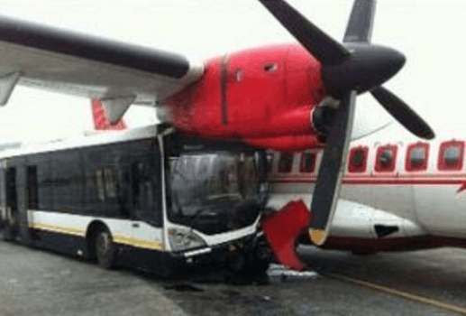 A Jet Airways shuttle bus on Tuesday rammed into a stationary Air India flight at the city airport here. However, no casualty or injury was reported.
