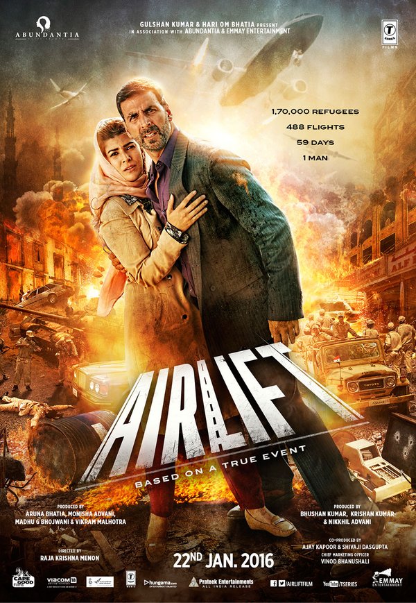 Airlift is an upcoming Bollywood film directed by Raja Krishna Menon and Produced by Bhushan Kumar and Nikhil Advani. Starring Akshay Kumar and Nimrat Kaur in the lead role. Akshay Kumar,Airlift first look poster,Airlift first look,Airlift motion poster,Airlift,akshay kumar in Airlift,Airlift poster,Airlift movie stills,Airlift movie pics,Airlift movie images,Airlift movie photos,Airlift movie pictures