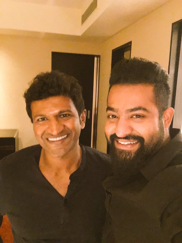 Telugu actor Jr. NT Rama Rao, who occasionally sings in his films, recorded a song on Wednesday for Puneeth Rajkumar-starrer upcoming Kannada film Jr NTR,Puneeth Rajkumar,Chakravyuha song recording,Chakravyuha,kannada movie chakravyuha