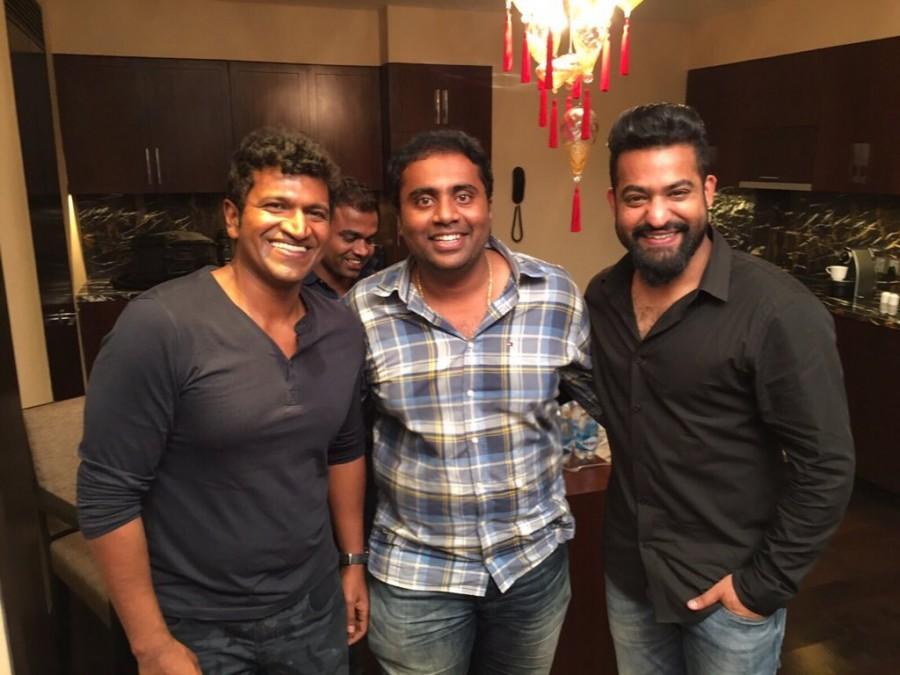 Telugu actor Jr. NT Rama Rao, who occasionally sings in his films, recorded a song on Wednesday for Puneeth Rajkumar-starrer upcoming Kannada film Jr NTR,Puneeth Rajkumar,Chakravyuha song recording,Chakravyuha,kannada movie chakravyuha