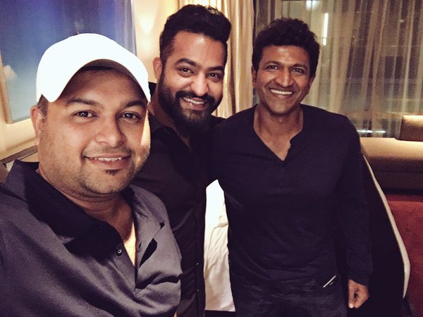 Telugu actor Jr. NT Rama Rao, who occasionally sings in his films, recorded a song on Wednesday for Puneeth Rajkumar-starrer upcoming Kannada film Jr NTR,Puneeth Rajkumar,Chakravyuha song recording,Chakravyuha,kannada movie chakravyuha