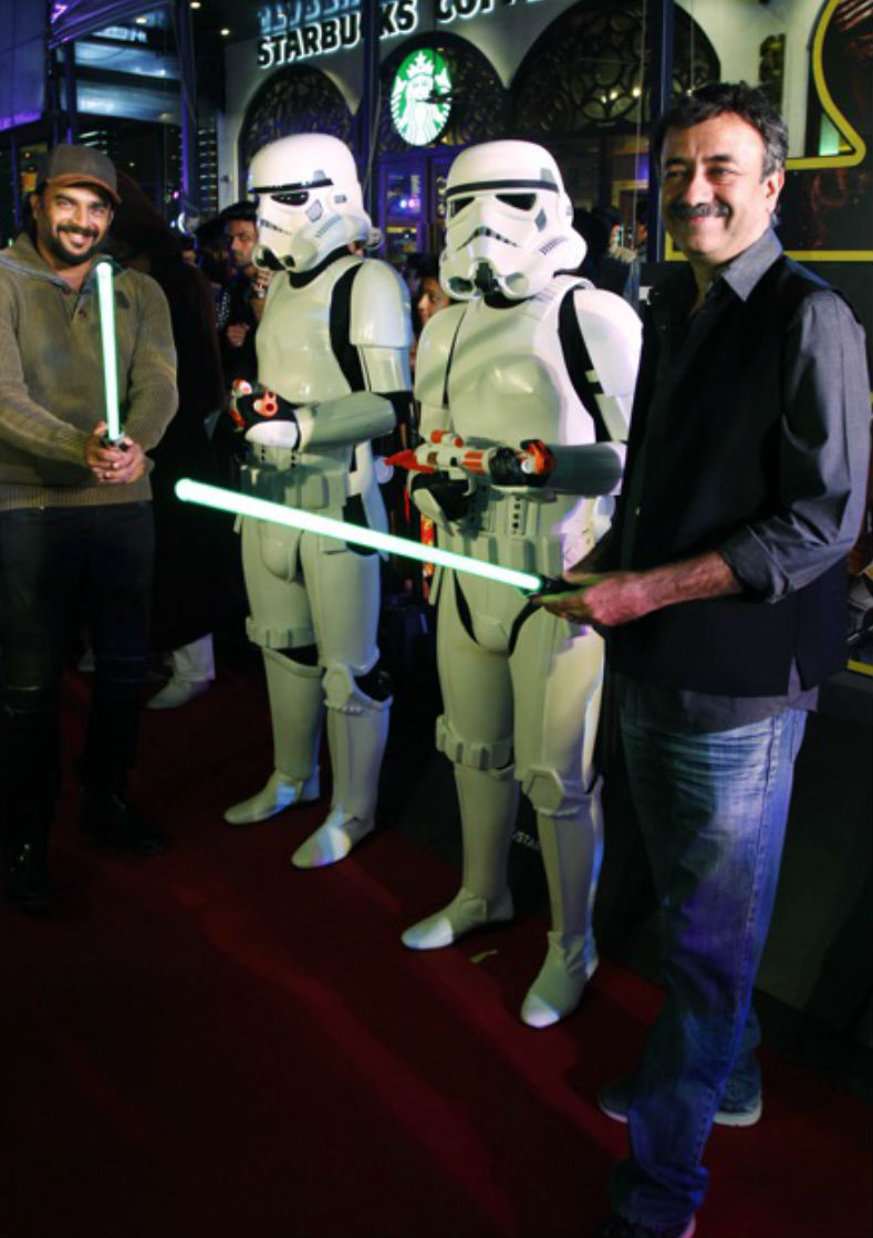 Actor R. Madhavan and Producer Rajkumar Hirani at Star Wars Premiere show. Saala Khadoos,Star Wars Premiere show,Star Wars,R. Madhavan,Rajkumar Hirani,celebs at Star Wars Premiere show,Saala Khadoos team