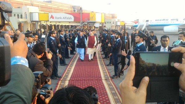 Indian Prime Minister Narendra Modi arrived here on Friday evening on a surprise visit from Kabul for talks with his Pakistani counterpart Nawaz Sharif. Indian PM Narendra Modi,Narendra Modi,Narendra Modi meets Nawaz Sharif,Indian PM Narendra Modi meets Pakistan PM Nawaz Sharif,Nawaz Sharif,modi meets Nawaz Sharif