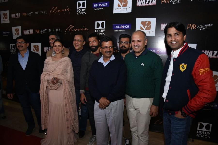 Delhi Chief Minister Arvind Kejriwal watched Bejoy Nambiar's forthcoming movie Arvind Kejriwal,Amitabh Bachchan,Arvind Kejriwal watches Wazir movie,Arvind Kejriwal watches Amitabh Bachchan's Wazir movie,Vidhu Vinod Chopra,Abhijat Joshi,Farhan Akhtar,Aditi Rao Hydari