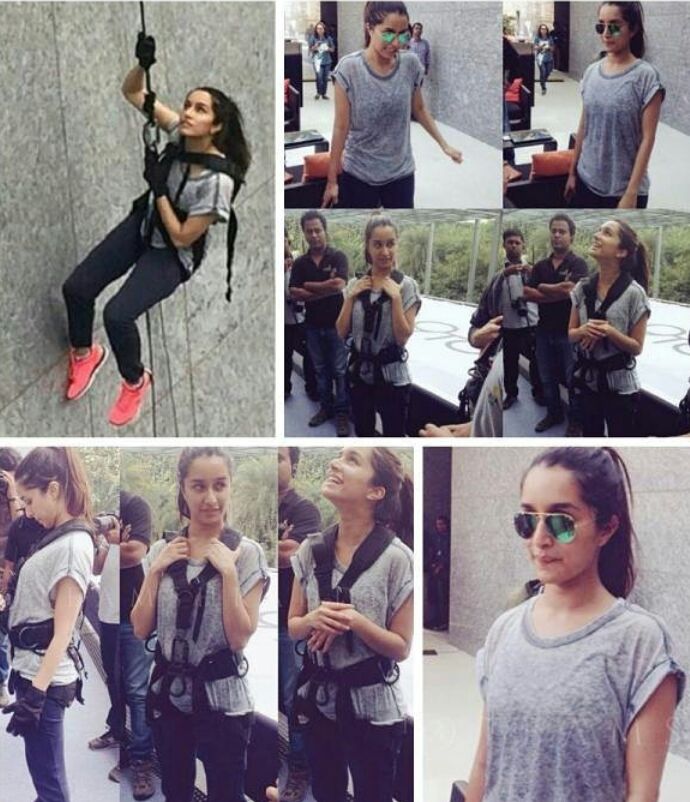 Bollywood actress Shraddha Kapoor was recently spotted hanging on the exterior of a 34 storey building. Shraddha Kapoor,Shraddha Kapoor in adventure mode,Shraddha Kapoor spotted hanging,Shraddha Kapoor at storey building