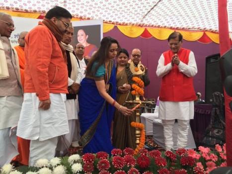 Bharatiya Janata Party MP and actor Hema Malini launches public toilets programme in Mathura.