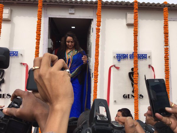 Bharatiya Janata Party MP and actor Hema Malini launches public toilets programme in Mathura. Hema Malini,actress Hema Malini,Hema Malini launches public toilets,Hema Malini launches public toilets programme in Mathura,public toilets,Bharatiya Janata Party MP,BJP MP