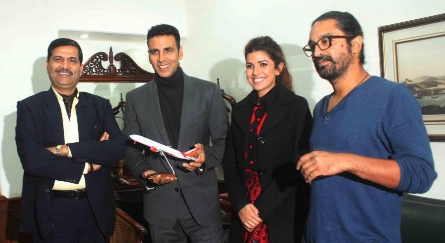 Actor Akshay Kumar with co-star Nimrat Kaur and Akshay Kumar,Nimrat Kaur,Raja Krishna Menon,Airlift,Airlift movie promotion,Airlift movie promotion at Air India office,Air India office,Akshay Kumar promotes Airlift,Nimrat Kaur promotes Airlift,Akshay Kumar,Nimrat Kaur,Akshay Kumar and Nimrat Kaur,Aksh