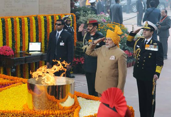 Prime Minister Narendra Modi reached the Rajpath here to mark the Republic Day celebrations on Tuesday. Prime Minister Narendra Modi,Prime Minister Narendra Modi reached Rajpath,67th Republic Day,Republic Day,Republic Day 2016,Republic Day celebrations,happy Republic Day,Narendra Modi,Modi