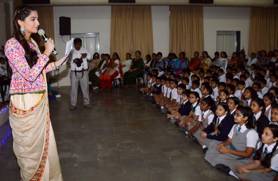 Bollywood actress Sonam Kapoor celebrates Republic Day at Neerja Bhanot's school. Sonam Kapoor,Sonam Kapoor celebrated Republic Day,Sonam Kapoor celebrated Republic Day at Neerja Bhanot's school,actress Sonam Kapoor,Sonam Kapoor visits Neerja Bhanot.,Sonam Kapoor celebrates Republic Day
