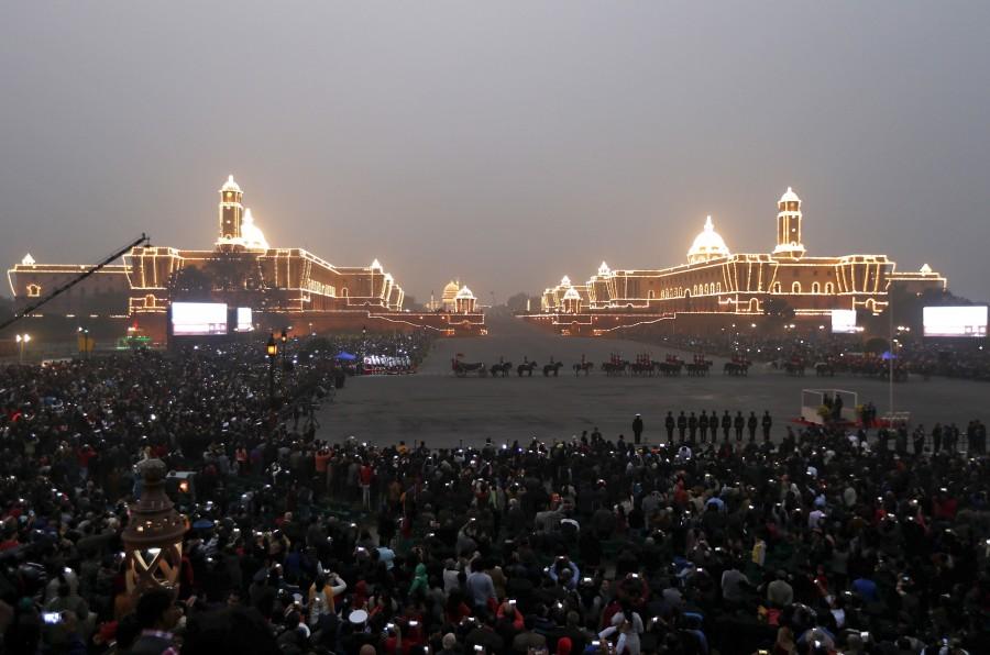 The ceremony symbolises retreat after a day on the battlefield, and marks the official end of the Indian Republic Day celebrations. Beating Retreat ceremony,Beating Retreat,Republic Day celebrations,modi,Narendra Modi,Prime Minister Narendra Modi,Pranab Mukherjee