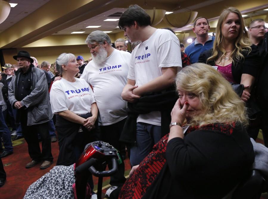 Reaction from Donald Trump supporters after Ted Cruz wins the Iowa caucus. Donald Trump,Donald Trump supporters disappointed,Donald Trump disappointed,Ted Cruz,Ted Cruz wins Iowa caucus,Iowa caucus,Trump Supporters