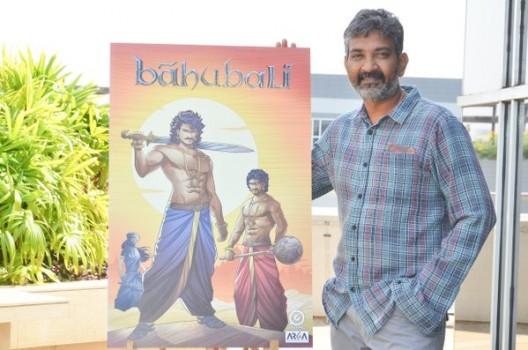 SS Rajamouli, Shobu Yarlagadda and Graphic India Co-Founder and CEO, Sharad Devarajan at the launch of Baahubali Comics.
