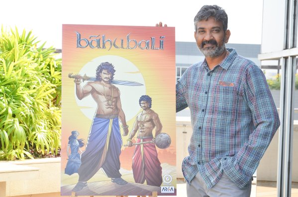 SS Rajamouli, Shobu Yarlagadda and Graphic India Co-Founder and CEO, Sharad Devarajan at the launch of Baahubali Comics. Rajamouli,Baahubali,Baahubali Comics,Baahubali Comics and Animation,Baahubali Animation,Baahubali game,Baahubali novels,Arka Mediaworks