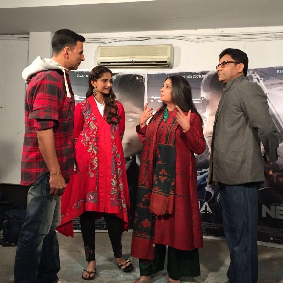 Bollywood actor Akshay Kumar visits team Neerja During promotion. Akshay Kumar,Akshay Kumar visits team Neerja During promotion,Akshay Kumar at Neerja During promotion,Neerja promotion,Neerja movie promotion,Sonam Kapoor,actress Sonam Kapoor,airlift,Airlift actor