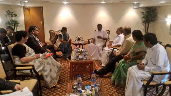 External Affairs Minister Sushma Swaraj met with delegations of three Sri Lankan political parties. Sushma Swaraj,Sushma Swaraj meets Sri Lankan political parties,External Affairs Minister Sushma Swaraj,Minister Sushma Swaraj,Sri Lankan political parties,Sushma Swaraj in Sri lanka,Tamil party
