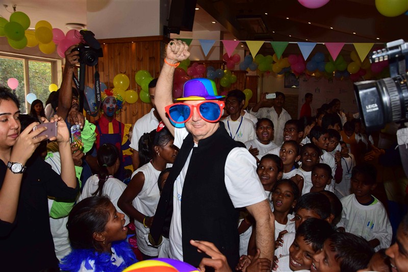 Actor Anupam Kher, who was conferred the Padma Bhushan on this Republic Day, Anupam Kher,actor Anupam Kher,Anupam Kher celebrates Padma Bhushan,Anupam Kher celebrates Padma Bhushan with specially-abled kids,Anupam Kher celebrates with specially-abled kids,specially-abled kids