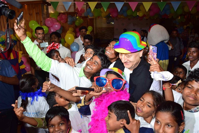 Actor Anupam Kher, who was conferred the Padma Bhushan on this Republic Day, Anupam Kher,actor Anupam Kher,Anupam Kher celebrates Padma Bhushan,Anupam Kher celebrates Padma Bhushan with specially-abled kids,Anupam Kher celebrates with specially-abled kids,specially-abled kids