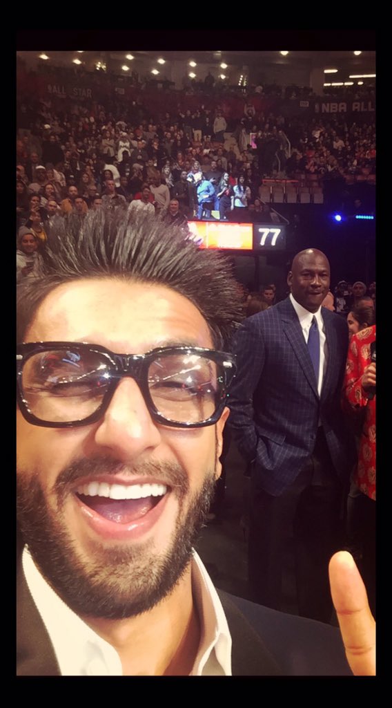Bollywood actor Ranveer Singh at NBA All-Star basketball game in Toronto. Ranveer Singh,Ranveer Singh meets Ludacris,Ranveer Singh celebrates Valentine's Day,Ranveer Singh meets Ludacris at NBA All-Star game,Ranveer meets Ludacris,NBA All-Star game,Ranveer Singh at NBA All-Star game,actor Ranveer Singh,Ranveer Singh new pi