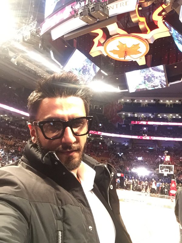 Bollywood actor Ranveer Singh at NBA All-Star basketball game in Toronto. Ranveer Singh,Ranveer Singh meets Ludacris,Ranveer Singh celebrates Valentine's Day,Ranveer Singh meets Ludacris at NBA All-Star game,Ranveer meets Ludacris,NBA All-Star game,Ranveer Singh at NBA All-Star game,actor Ranveer Singh,Ranveer Singh new pi