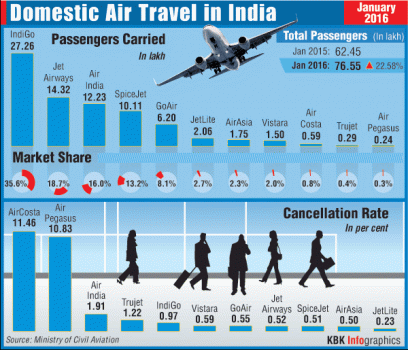 Domestic air traffic in January 2016