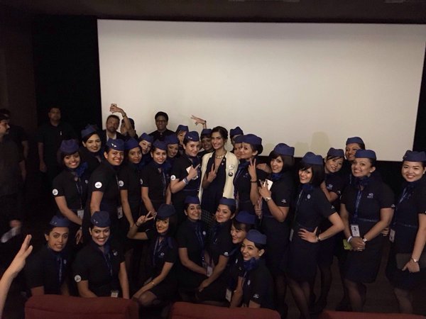 In a press conference held specially for air-hostess's, Sonam Kapoor paid a tribute to the profession citing the difficulties she faced while getting into the character of Neerja Bhanot for Neerja. Sonam Kapoor,Neerja pays tribute to Air-hostess's,Sonam Neerja pays tribute to Air-hostess's,Team Neerja pays a tribute to Air-hostesses,Neerja,team Neerja,actress Sonam Kapoor,Neerja Bhanot
