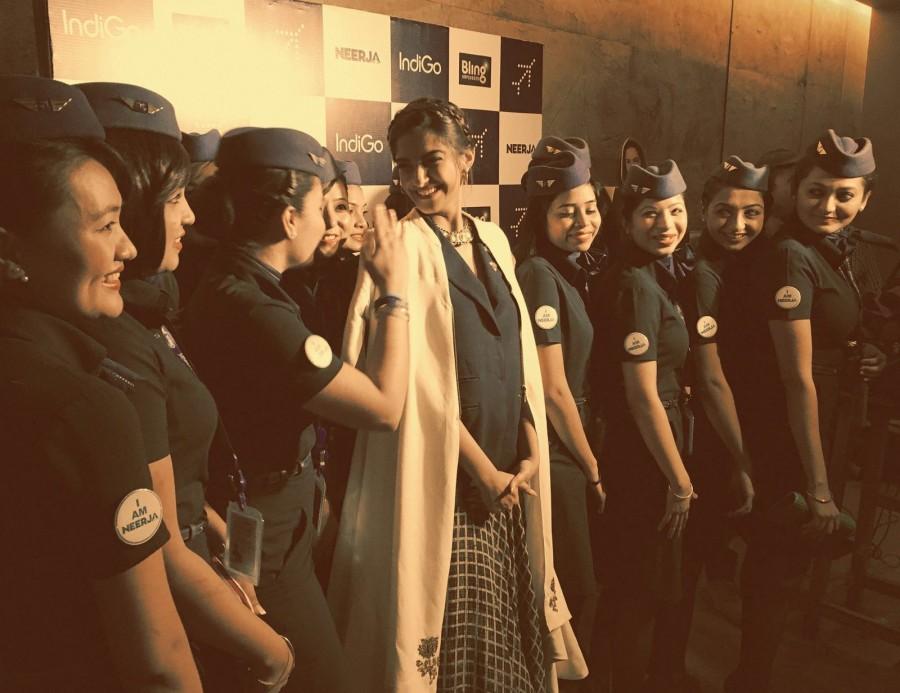 In a press conference held specially for air-hostess's, Sonam Kapoor paid a tribute to the profession citing the difficulties she faced while getting into the character of Neerja Bhanot for Neerja. Sonam Kapoor,Neerja pays tribute to Air-hostess's,Sonam Neerja pays tribute to Air-hostess's,Team Neerja pays a tribute to Air-hostesses,Neerja,team Neerja,actress Sonam Kapoor,Neerja Bhanot