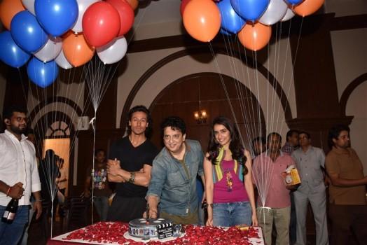 Photos of Team Baaghi celebrates Sajid Nadiadwala's birthday on the set of Baaghi movie.