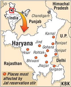Areas affected by Haryana Jat quota stir