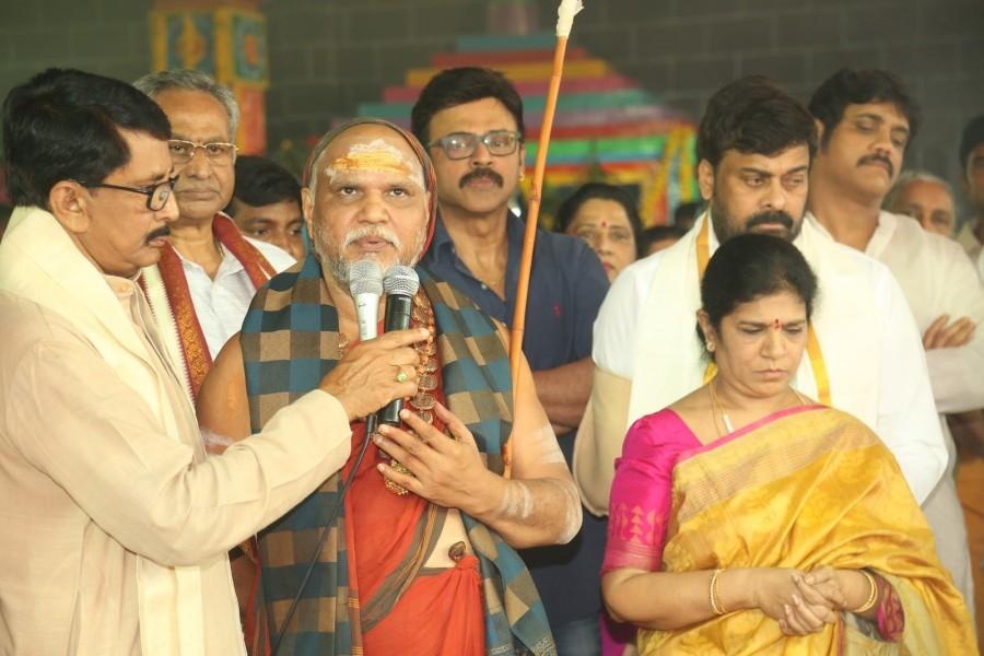 In the premises of Film Nagar Daiva Sannidhanam New Temples Construction Muhurath took place today morning (24 February) in the Jubilee Hills in Hyderabad. Nagarjuna,Venkatesh,Chiranjeevi,Daiva Sannidhanam New Temple at Film Nagar,Daiva Sannidhanam Temple at Film Nagar,Daiva Sannidhanam Temple,Film Nagar,Surekha,Murali Mohan