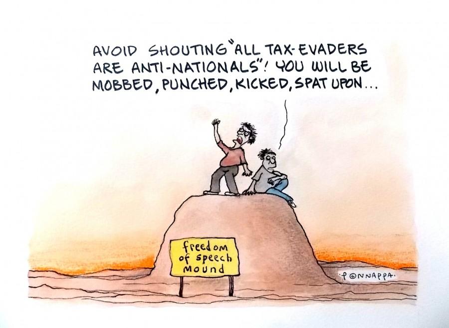 IBTimes Cartoon Freedom of speech,tax evasion,intolerance,anti-national slogans