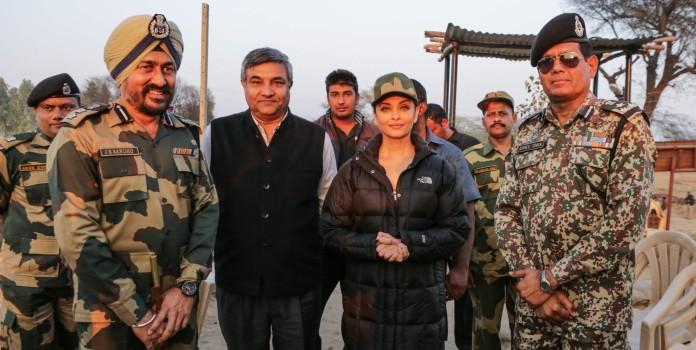 Bollywood actress Aishwarya Rai Bachchan meets BSF soldiers.