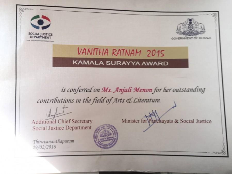 Director Anjali Menon has won the Kamala Surayya award for her outstanding contributions in the field of arts and literature by the Social Justice Department of the Government of Kerala on February 29 2016. Anjali Menon,Anjali Menon awards,Anjali Menon bangalore days,Anjali Menon Kamala Surayya award,Kamala Surayya award,Kamala Surayya award winners