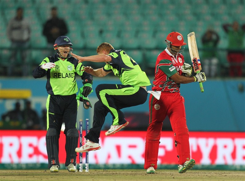 Oman stunned Ireland by two wickets in World T20 qualifying matches at the Himachal Pradesh Cricket Association Stadium on Wednesday. ICC World T20,ICC World T20 2016,world t20,World T20 2016,world t20 results,Oman beat Ireland,Oman vs Ireland
