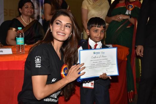 Bollywood actress Jacqueline Fernandez bonds with Kids of Panbai International School.