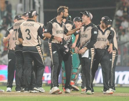 New Zealand put on an impressive show with the ball to skittle out Bangladesh for 70 in 15.4 overs to notch a 75-run win in a floodlight malfunction-interrupted World Twenty20 Group 2 encounter at the Eden Gardens on Saturday.
