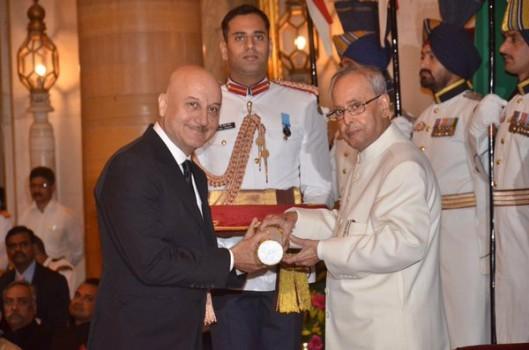 President Pranab Mukherjee on Monday conferred Padma awards on 56 eminent personalities, including Dhirubhai Ambani (posthumously), actor Anupam Kher and former Comptroller and Auditor General of India Vinod Rai, at a function at Rashtrapati Bhavan.