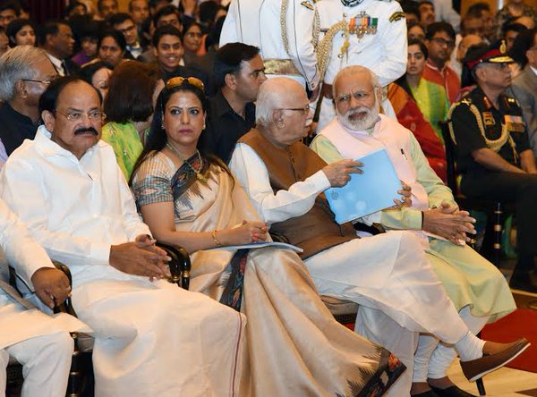 President Pranab Mukherjee on Monday conferred Padma awards on 56 eminent personalities, including Dhirubhai Ambani (posthumously), actor Anupam Kher and former Comptroller and Auditor General of India Vinod Rai, at a function at Rashtrapati Bhavan. Padma Awards 2016,Padma Awards,Ajay Devgn,Anupam Kher,Madhur Bhandarkar,Dhirubhai Ambani,Vinod Rai,Padma Awards event,President Pranab Mukherjee,Pranab Mukherjee,Modi,Narendra Modi