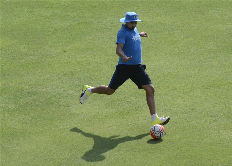 Indian cricketers during a practice session ahead of their WT20 semi-final match against West Indies at Wankhede Stadium in Mumbai on March 30, 2016. India vs West Indies,India vs West Indies World T20 Semi Final,India vs West Indies Semi Final,India vs West Indies World T20,WT20 semi-final,Wankhede Stadium,Virat Kohli,MS Dhoni,practice session