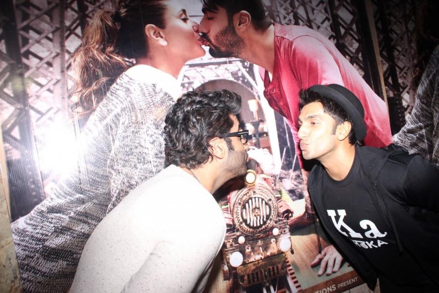 Bollywood Actors Arjun Kapoor and Ranveer Singh during the screening of film Ki & Ka, in Mumbai on March 30, 2016. Ki & Ka Special Screening,Ki & Ka,Special Screening of Ki & Ka,bollywood movie Ki & Ka,Arjun Kapoor,Ranveer Singh,Arjun Kapoor at Ki & Ka Special Screening,Ranveer Singh at Ki & Ka Special Screening,Ki & Ka Special Screening pi
