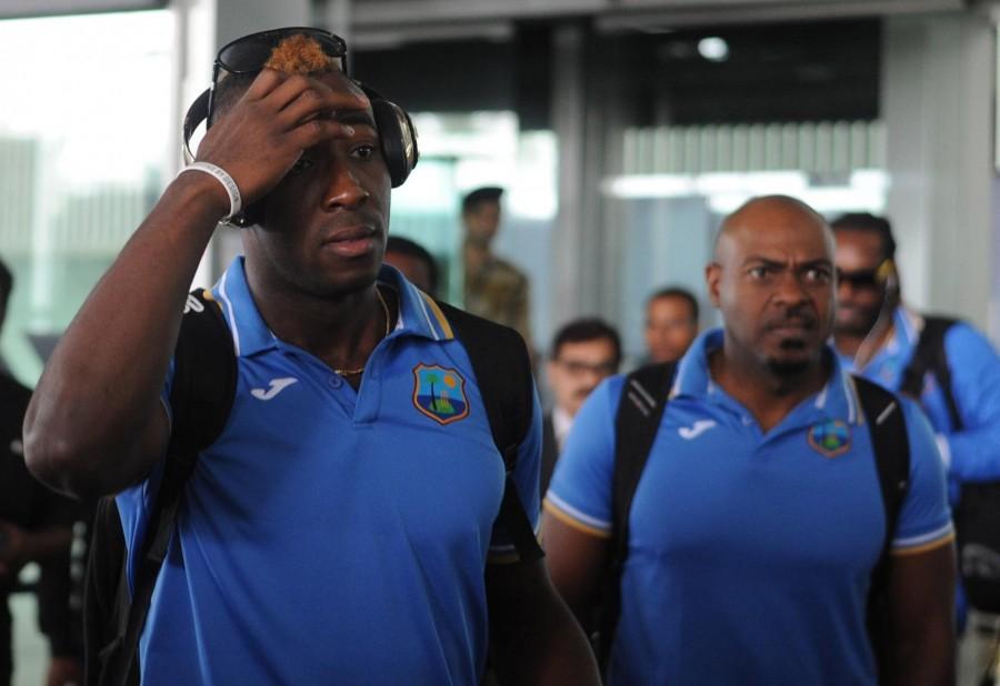 The West Indies cricket team arrives at Netaji Subhas Chandra Bose International Airport in Kolkata, on April 1, 2016. England vs West Indies,England vs West Indies World T20 Final,World T20 Final,World T20,T20 Final,England v West Indies,Darren Sammy,Chris Gayle,Andre Russell,Bravo,Dwayne Bravo