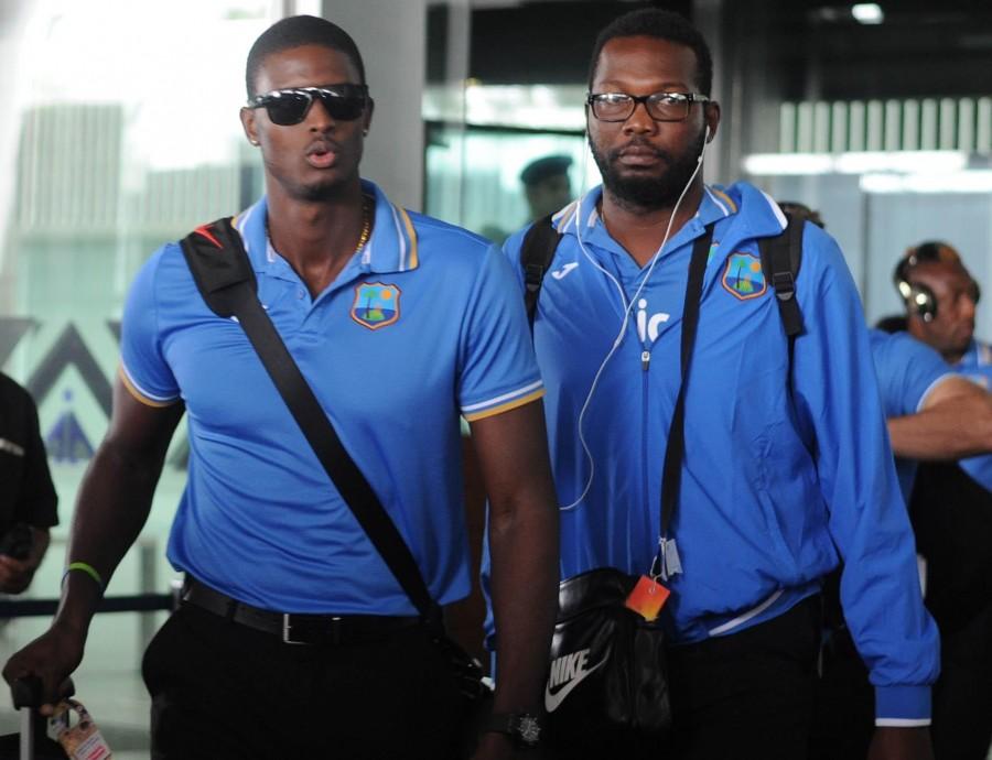 The West Indies cricket team arrives at Netaji Subhas Chandra Bose International Airport in Kolkata, on April 1, 2016. England vs West Indies,England vs West Indies World T20 Final,World T20 Final,World T20,T20 Final,England v West Indies,Darren Sammy,Chris Gayle,Andre Russell,Bravo,Dwayne Bravo