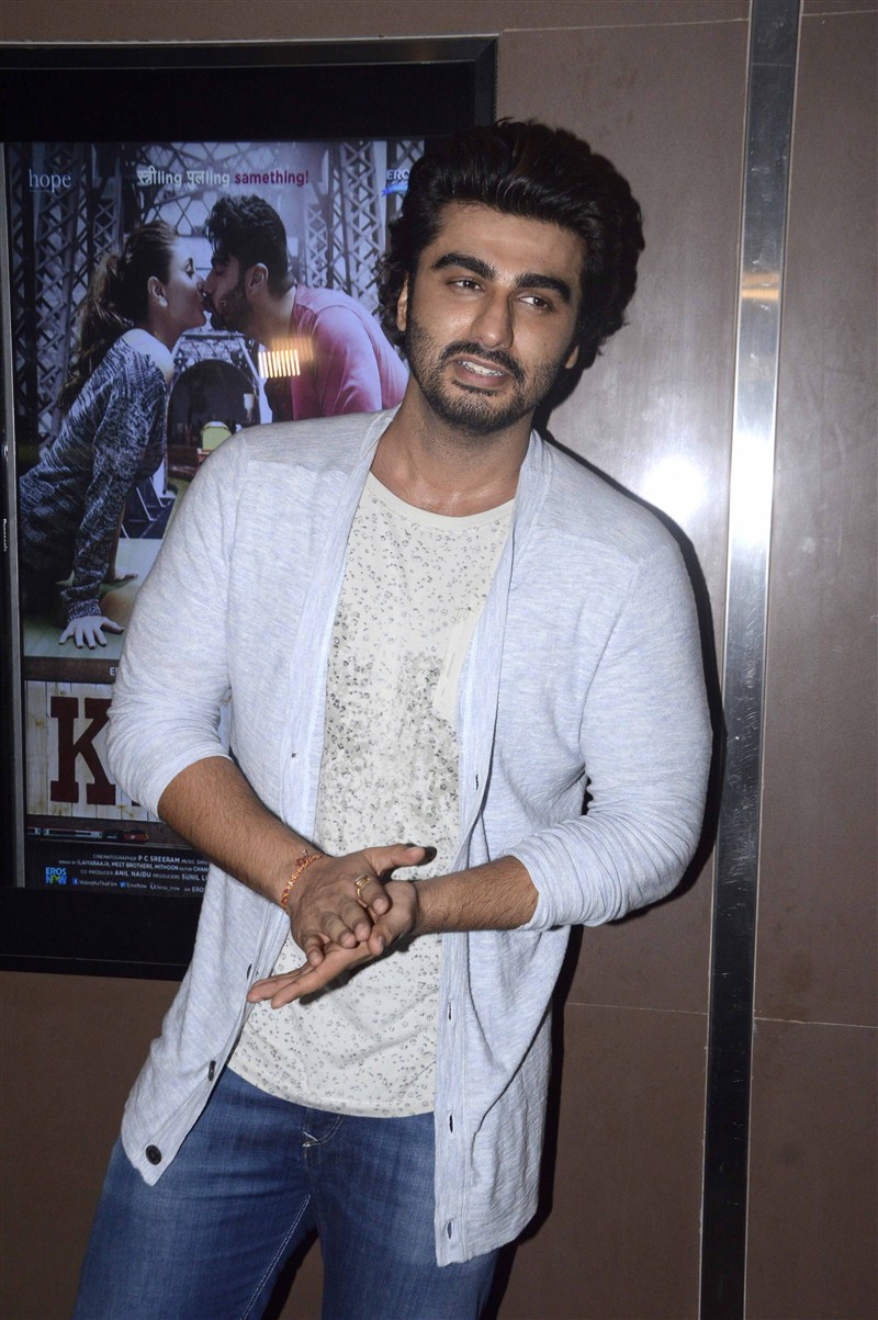 Bollywood actor Arjun Kapoor during the special screening of film Ki & Ka. Arjun Kapoor,Arjun Kapoor at special screening of film Ki & Ka,Ki & Ka special screening,Ki & Ka,bollywood movie Ki & Ka,Ki & Ka special screening pics,Ki & Ka special screening images,Ki & Ka special screening stills,Ki &