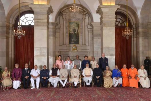 President Pranab Mukherjee honoured superstar Rajinikanth, actress Priyanka Chopra, Tennis player Sania Mirza and many others with the Padma awards.