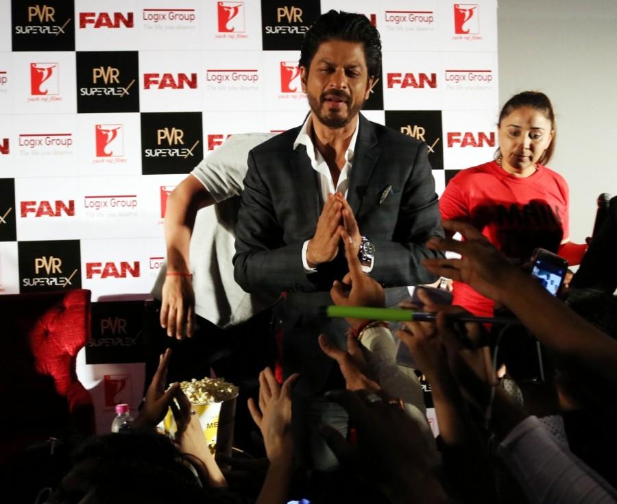 Bollywood actor Shah Rukh Khan during a press conference organised to promote his upcoming film Shah Rukh Khan,Shah Rukh Khan promotes Fan in Delhi,Shah Rukh Khan promotes Fan,Shah Rukh Khan promotes Fan movie,Fan,Bollywood movie Fan,Fam movie promotion,Fam promotion