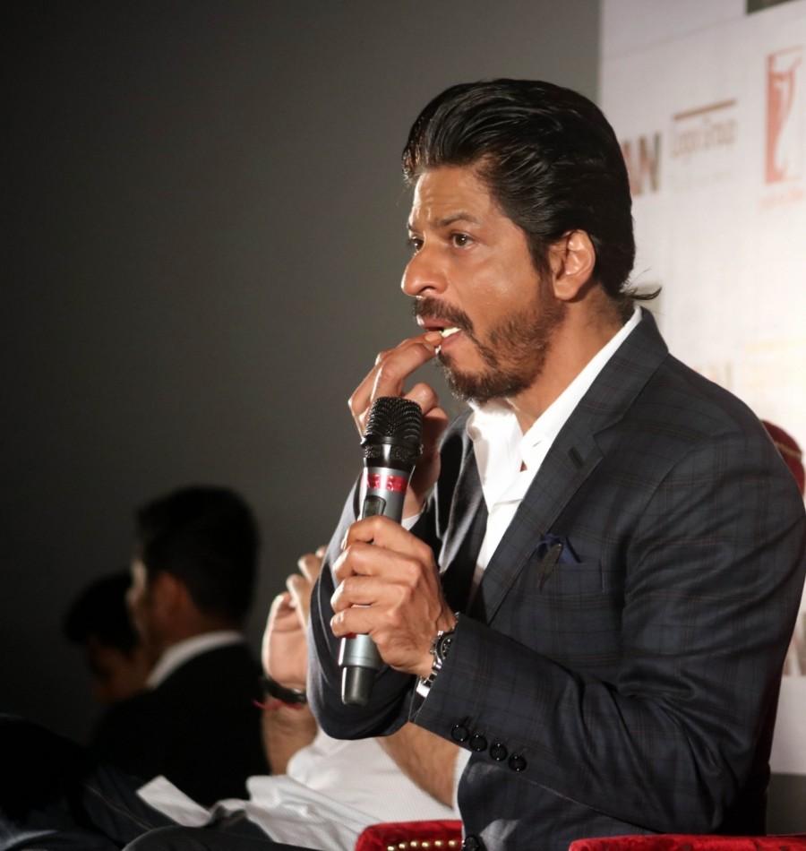 Bollywood actor Shah Rukh Khan during a press conference organised to promote his upcoming film Shah Rukh Khan,Shah Rukh Khan promotes Fan in Delhi,Shah Rukh Khan promotes Fan,Shah Rukh Khan promotes Fan movie,Fan,Bollywood movie Fan,Fam movie promotion,Fam promotion