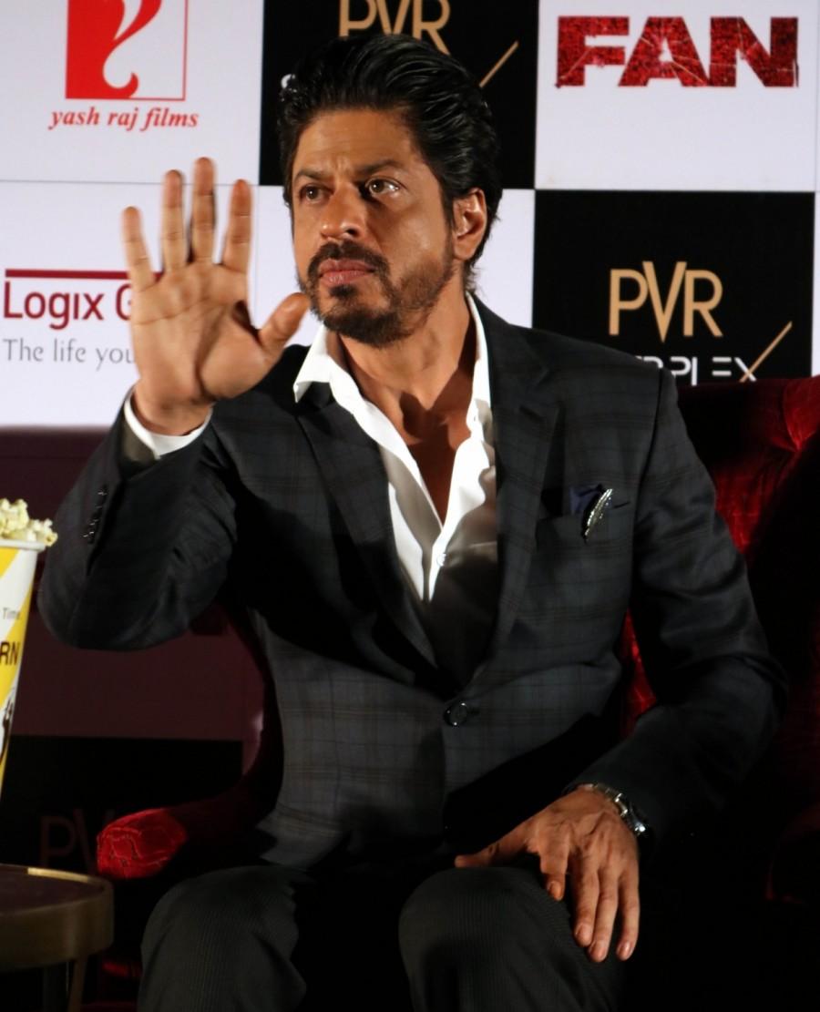 Bollywood actor Shah Rukh Khan during a press conference organised to promote his upcoming film Shah Rukh Khan,Shah Rukh Khan promotes Fan in Delhi,Shah Rukh Khan promotes Fan,Shah Rukh Khan promotes Fan movie,Fan,Bollywood movie Fan,Fam movie promotion,Fam promotion