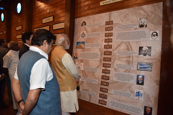 Prime Minister Narendra Modi and Union Road Transport, Highways and Shipping Minister Nitin Gadkari inaugurate Maritime Exhibition in Mumbai, on April 14, 2016. Narendra Modi,Nitin Gadkari,Narendra Modi inaugurates Maritime Exhibition in Mumbai,Maritime Exhibition in Mumbai,Maritime Exhibition